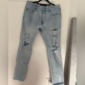 Hollister Men's Light Blue Ripped Skinny Jeans